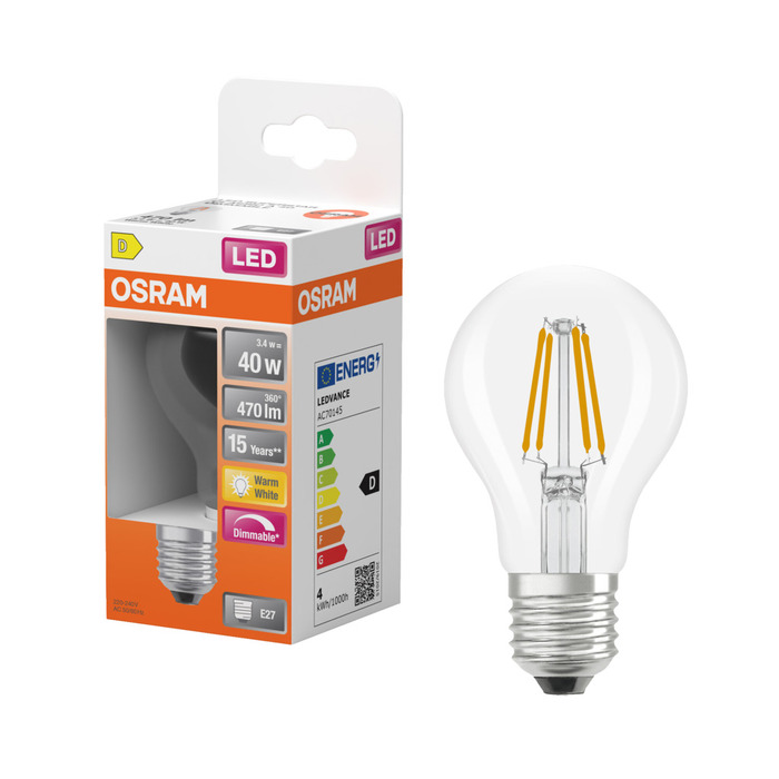 Osram LED Superstar Classic klar standard dimbar E27 5 W
